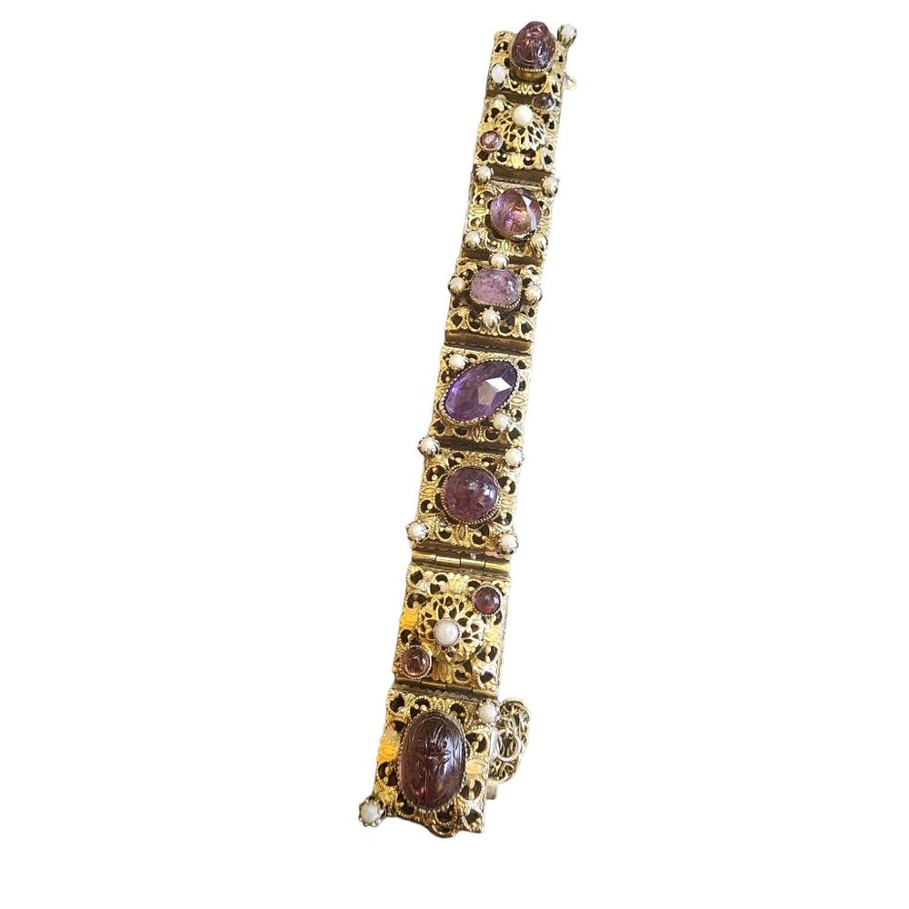 Vintage Heavy Possibly German Filigree Glass Bracelet (A2583)
